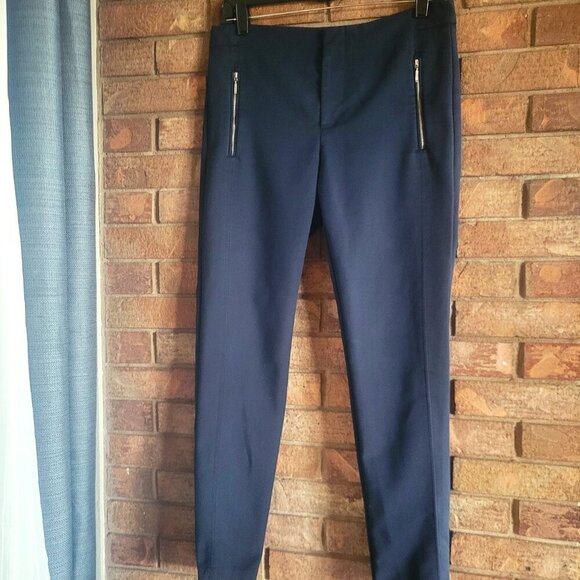 ZARA Women's Basic Zip Pockets Flat Front Blue Ankle Pants - Size M - Picture 3 of 13